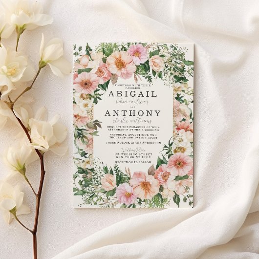 Romantische Blumen Elegante - Gartenblumen Hochzei Einladung