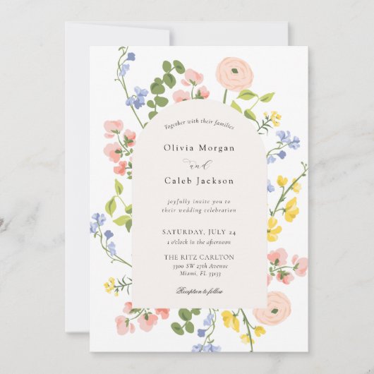 Romantische Blumen Elegante Hochzeit Einladung (Vorderseite)