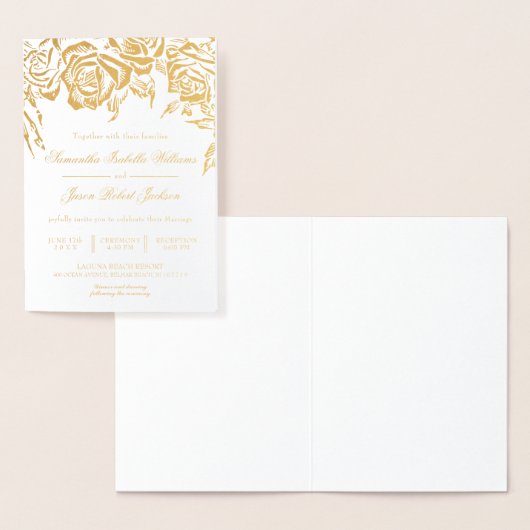 Romantische Blumen-Gold-Rose Einladung Hochzeit (Anzeige)