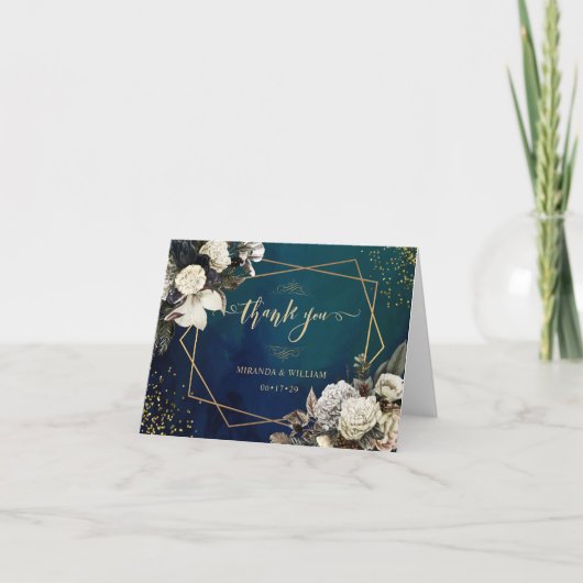 Romantische Blumen Gold Wreath Wedding Dankeschön Dankeskarte (Vorderseite)