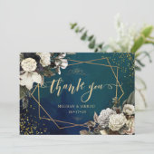 Romantische Blumen Gold Wreath Wedding Dankeschön Dankeskarte (Stehend Vorderseite)