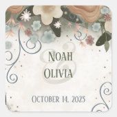 Romantische Blumen-Inspirivity Wedding Elegant Quadratischer Aufkleber (Vorderseite)