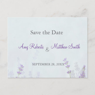 Romantische Blumen-Lavendel-Hochzeit - Termin vorm Postkarte