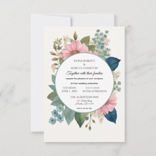 Romantische Blumen & Minimalistische Hochzeit RSVP Karte (Vorderseite)