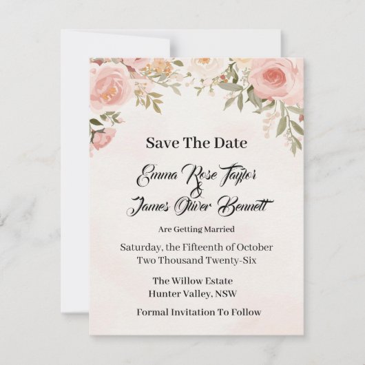 Romantische Blumen-Save-the-Date-Karte Save The Date (Vorderseite)