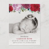 Romantische Blumenblüten Foto Geburtserklärung Ankündigungspostkarte (Vorderseite)
