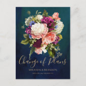 Romantische Blumenbouquet Emerald Green Gold Hochz Ankündigungspostkarte (Vorderseite)