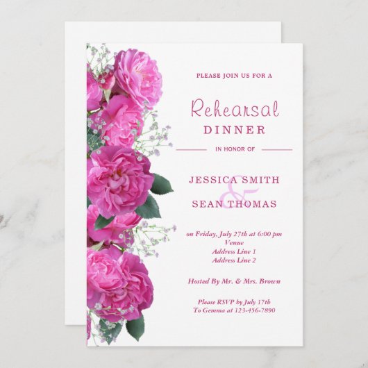 Romantische Blumenbouquet Hochzeit Probe Dinner Einladung (Vorne/Hinten)