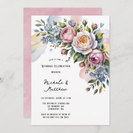 Romantische BlumenBouquet Hochzeitsfeier Einladung