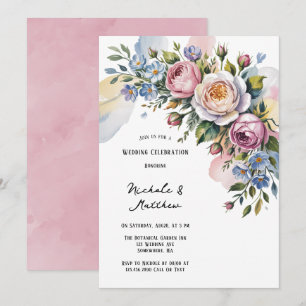 Romantische BlumenBouquet Hochzeitsfeier Einladung