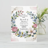 Romantische BlumenBouquet Hochzeitsfeier Einladung (Stehend Vorderseite)