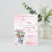 Romantische BlumenBouquet Pink Hochzeitseinladung Postkarte (Stehend Vorderseite)