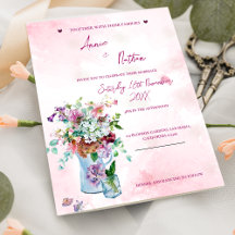Romantische BlumenBouquet Pink Hochzeitseinladung