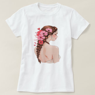 Romantische Blumenbraune mit Rose T-Shirt