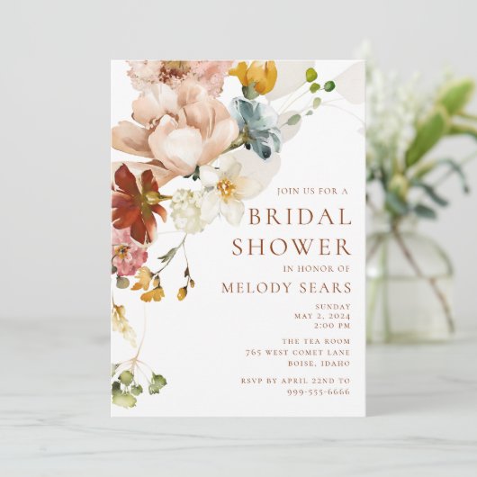 Romantische Blumendusche Einladung (Stehend Vorderseite)