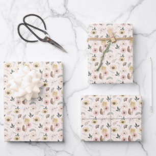 Romantische, blumenfarbene pastellfarbene Blume Geschenkpapier Set