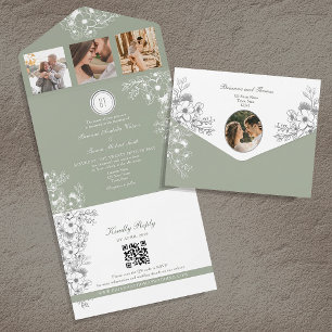 Romantische Blumenfeier Grüne Hochzeit All In One Einladung