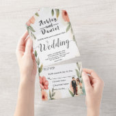 Romantische Blumengartenbräune und Hochzeitsfeier All In One Einladung (Abreißen)