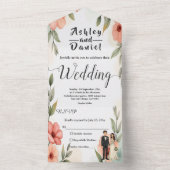 Romantische Blumengartenbräune und Hochzeitsfeier All In One Einladung (Innen Boden)