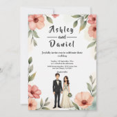 Romantische Blumengartenbräune und Hochzeitsfeier Einladung (Vorderseite)