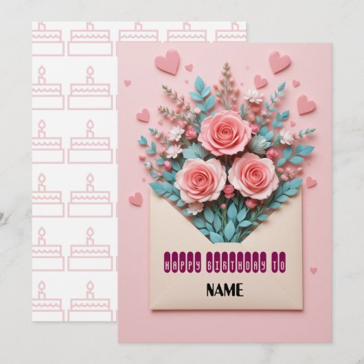 Romantische Blumengeburtkarte (Vorne/Hinten)