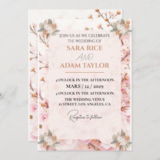 Romantische blumengeschichtliche Einladung - Elega (Vorne/Hinten)