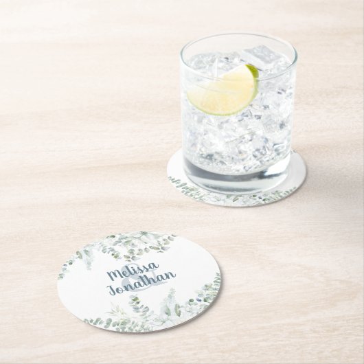 Romantische blumengeschmückte Blume Hochzeit Runder Pappuntersetzer (Vor Ort)