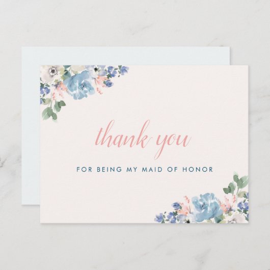 Romantische blumengeschmückte Trauzeugin danke Einladungspostkarte (Vorne/Hinten)