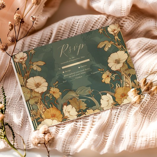 Romantische Blumengestelle Jugendstil Hochzeit RSVP Karte