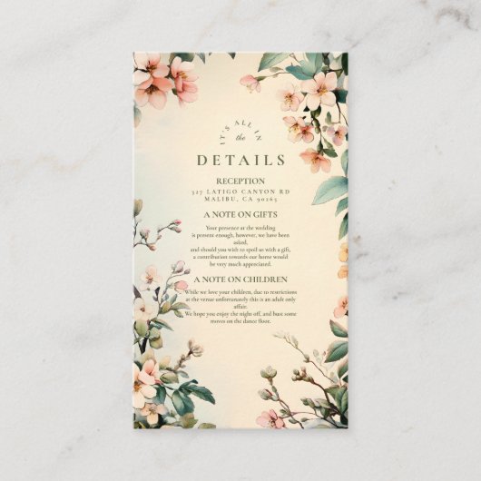 Romantische Blumenhochzeit Begleitkarte (Vorderseite)