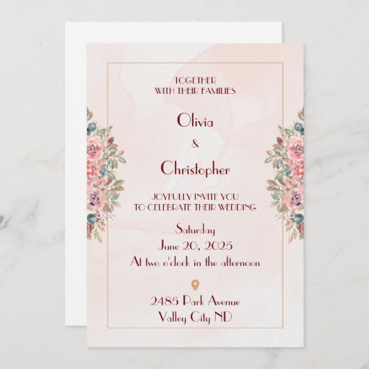 Romantische Blumenhochzeit Einladung (Vorne/Hinten)