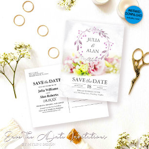 Romantische Blumenhochzeit rettet das Datum Postkarte