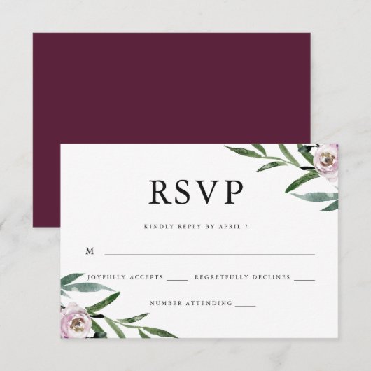 Romantische Blumenhochzeit RSVP Karte (Vorne/Hinten)