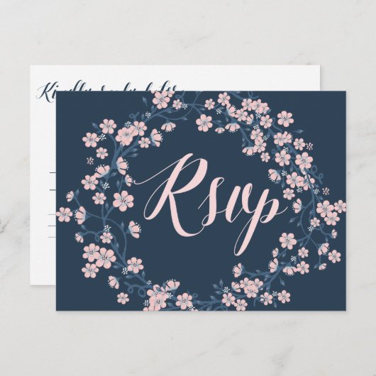 Romantische Blumenhochzeit RSVP Postkarten Rosa Kr (Vorne/Hinten)