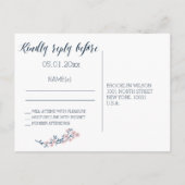 Romantische Blumenhochzeit RSVP Postkarten Rosa Kr (Rückseite)