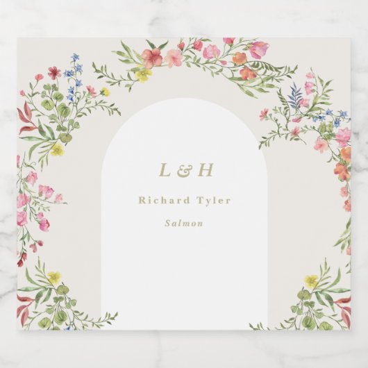 romantische Blumenkranz Frühjahrshochzeit Alkoholflaschenetikett (Einzelnes Label)