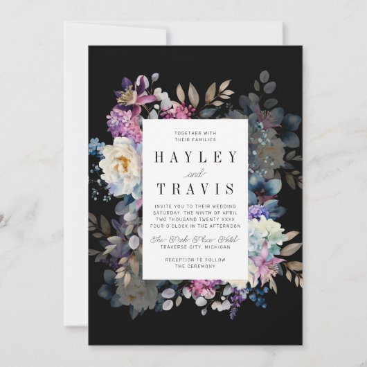 Romantische blumenmoody Dark Blume Hochzeit Einladung (Vorderseite)