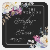 Romantische blumenmoody Dark Blume Hochzeit Quadratischer Aufkleber (Vorderseite)