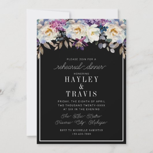 Romantische Blumenmoody Dunkle Blume Probe Abendes Einladung (Vorderseite)