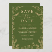 Romantische Blumenmoos Grüne botanische Save the D Einladung (Vorne/Hinten)