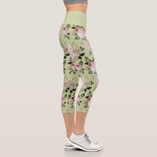 Romantische Blumenmuster Rose Capri Leggings (Rechts)