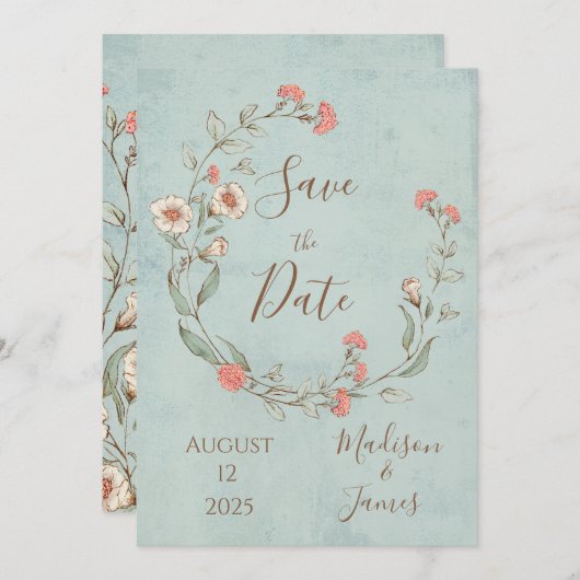 Romantische Blumenschrift handgezeichnete schicke Save The Date (Vorne/Hinten)