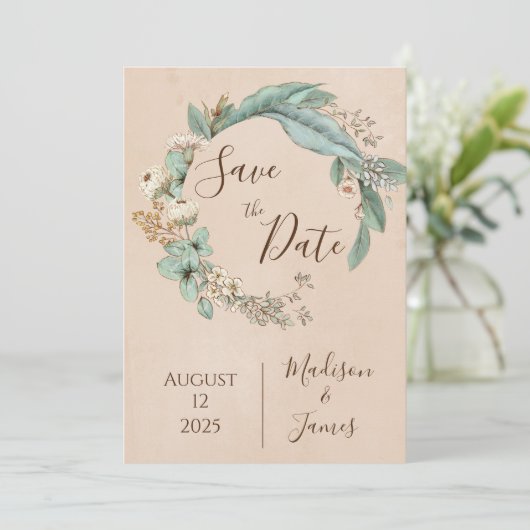 Romantische Blumenschrift handgezeichnete schicke Save The Date (Stehend Vorderseite)