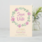 Romantische Blumenschrift Save the Date Karte (Stehend Vorderseite)