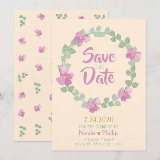 Romantische Blumenschrift Save the Date Karte (Vorne/Hinten)