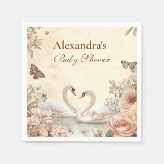 Romantische Blumenschwan-Babydusche Serviette (Vorderseite)