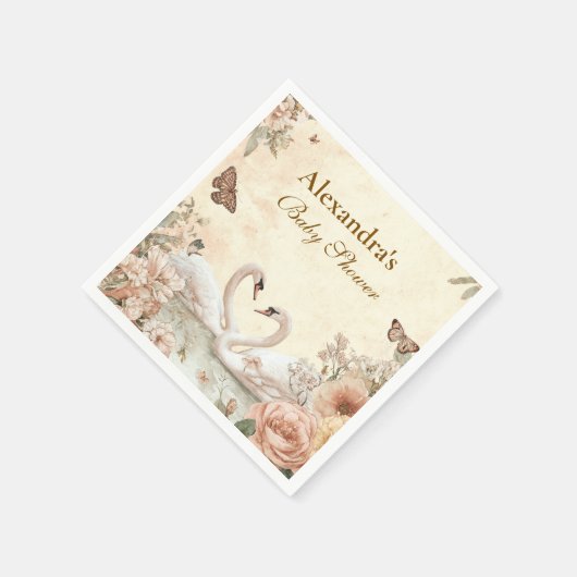 Romantische Blumenschwan-Babydusche Serviette (Ecke)