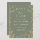 Romantische Blumensprache Grüne botanische Save th Einladung (Vorne/Hinten)