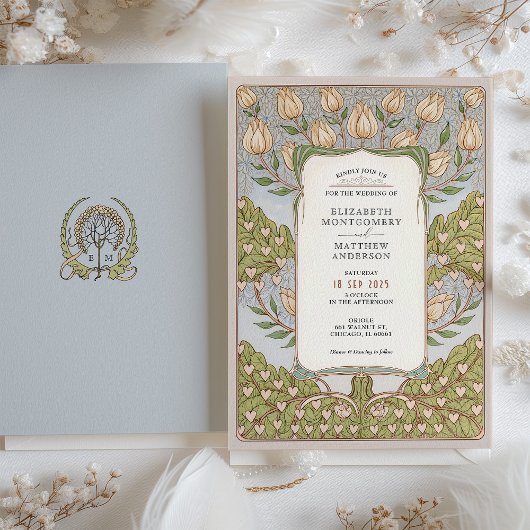 Romantische Blumenstrauß im Jugendstil Hochzeit Einladung