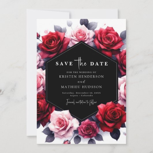 Romantische Blumenverkrustung Red Wedding Save The Date (Vorderseite)